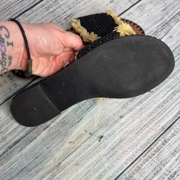 Chelsea & Violet Black Raffia Fringe Slide Sandals Boho 8.5 - Picture 3 of 3